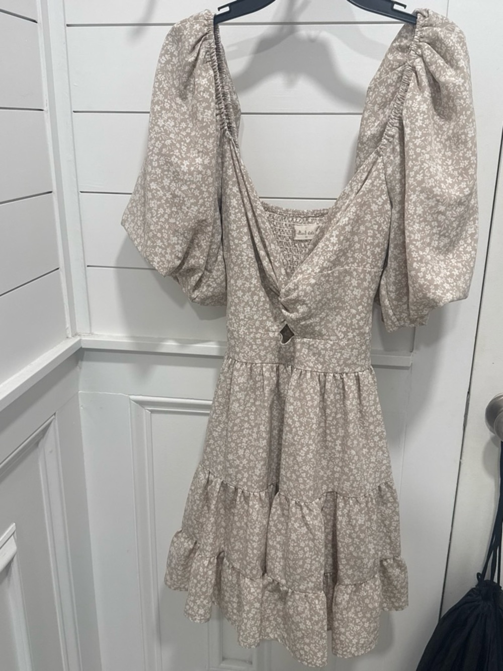 Altar'd State Cream Floral Puff-Sleeve Tiered Mini Dress